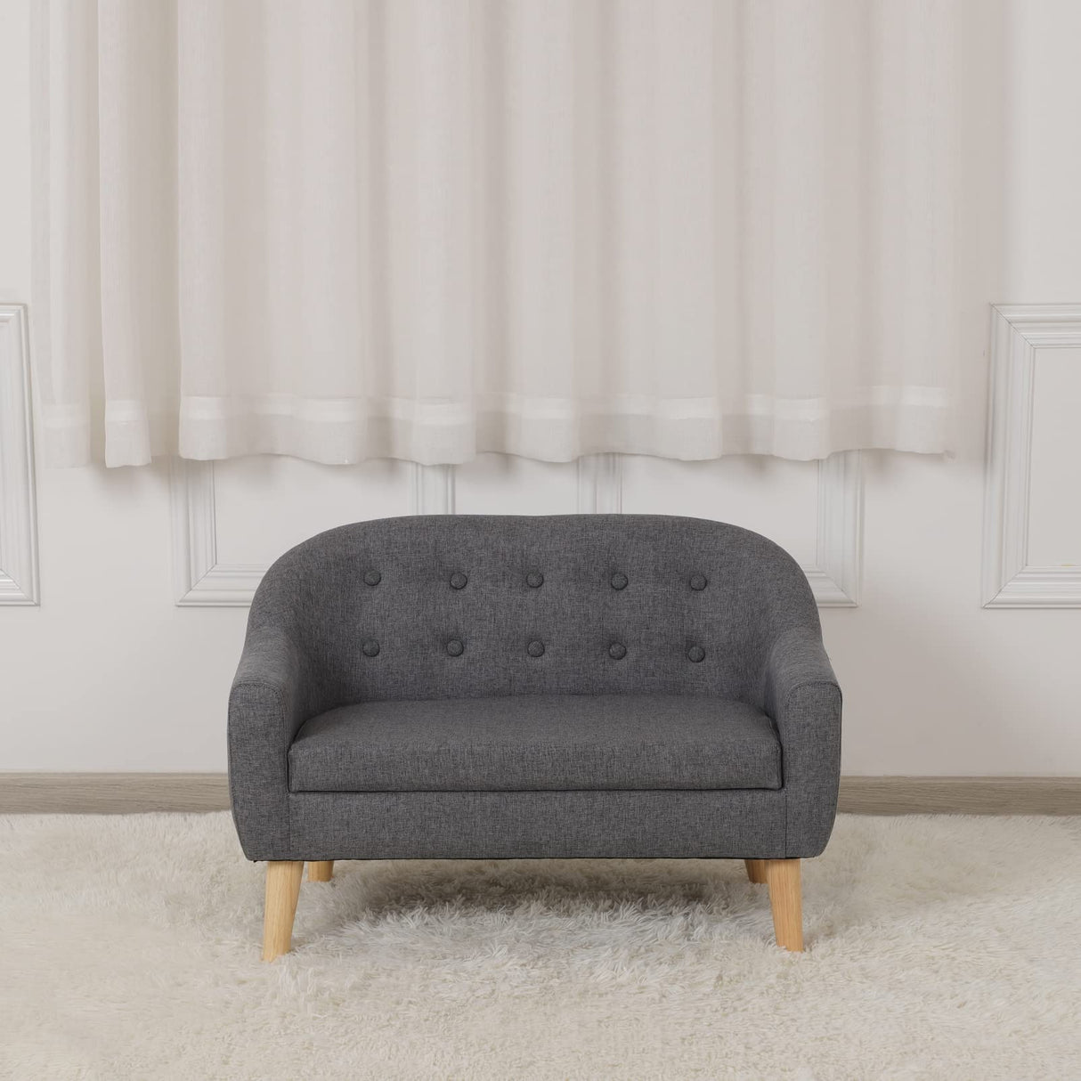 Toddler Sofa Chair/Kids Sofa Couch/Linen Fabric 2-Seater Upholstered Sofa Chair for Toddler Ages up to 4 / Baby Gift for Girls & Boys (30" W) (Gray)