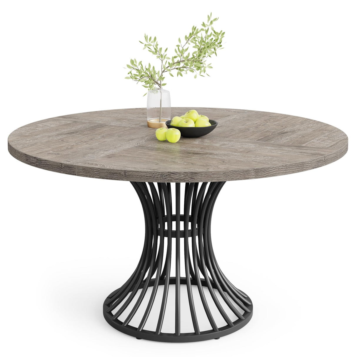 47-Inch Round Dining Table - Farmhouse Industrial Style with Metal Base