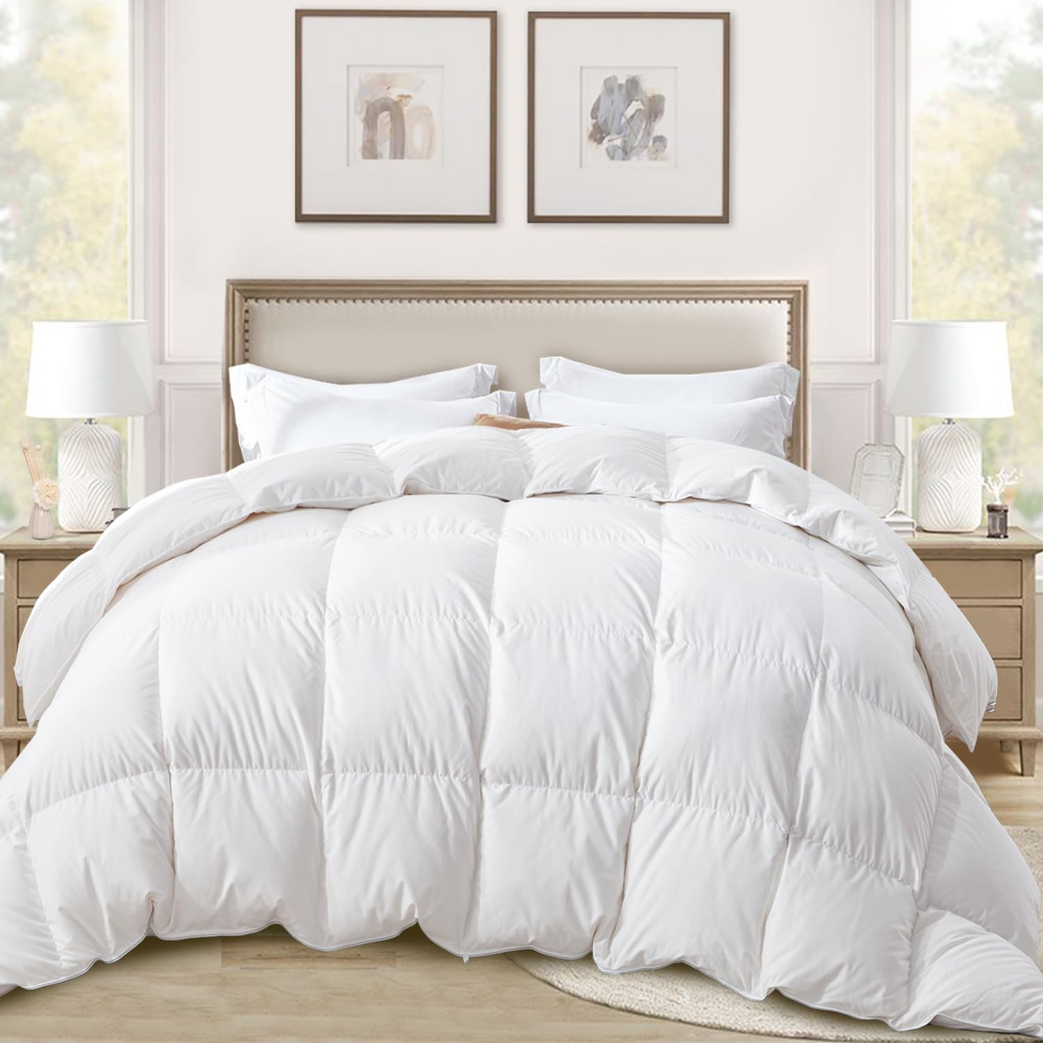 Ultra-Soft Down Feather Comforter Queen Size,Luxurious Fluffy Hotel Collection Duvet Insert