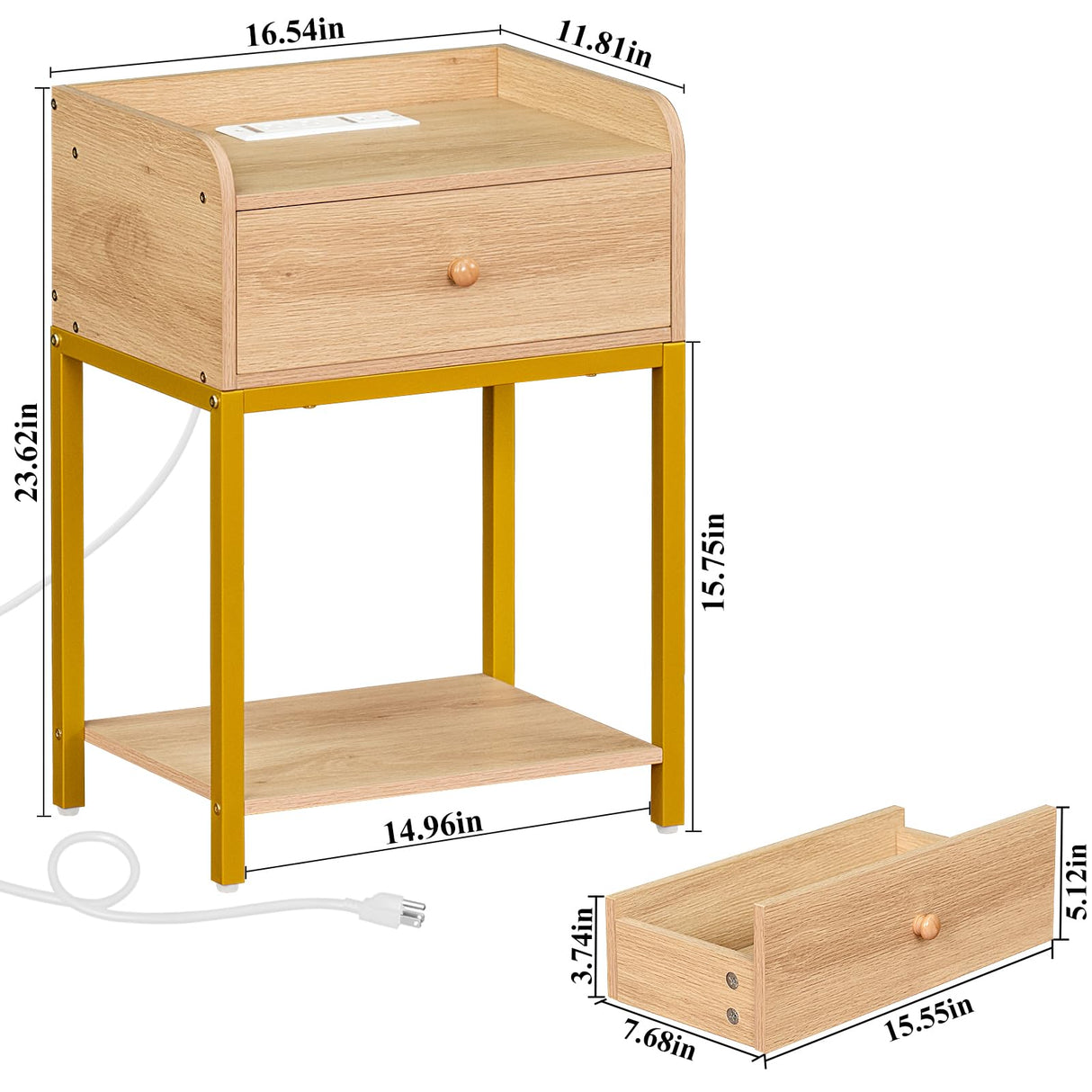 Nightstand with Charging Station and USB Ports, Natural Night Stand