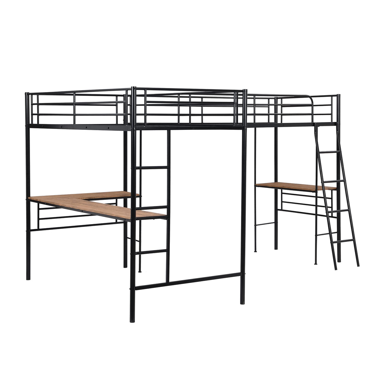 L-Shape Loft Beds with Two Desk Metal Double Twin Loft Beds