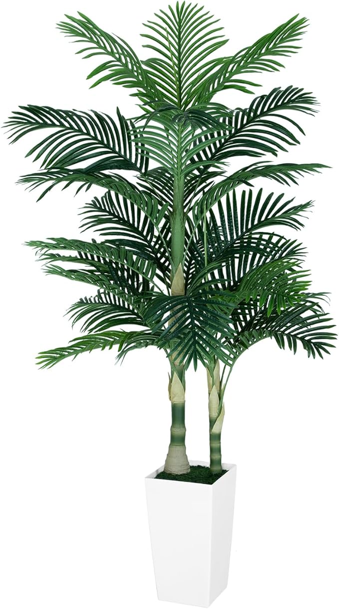 Areca Palm Trees Artificial Indoor, 5FT Tall Faux Palm Tree with White Planter