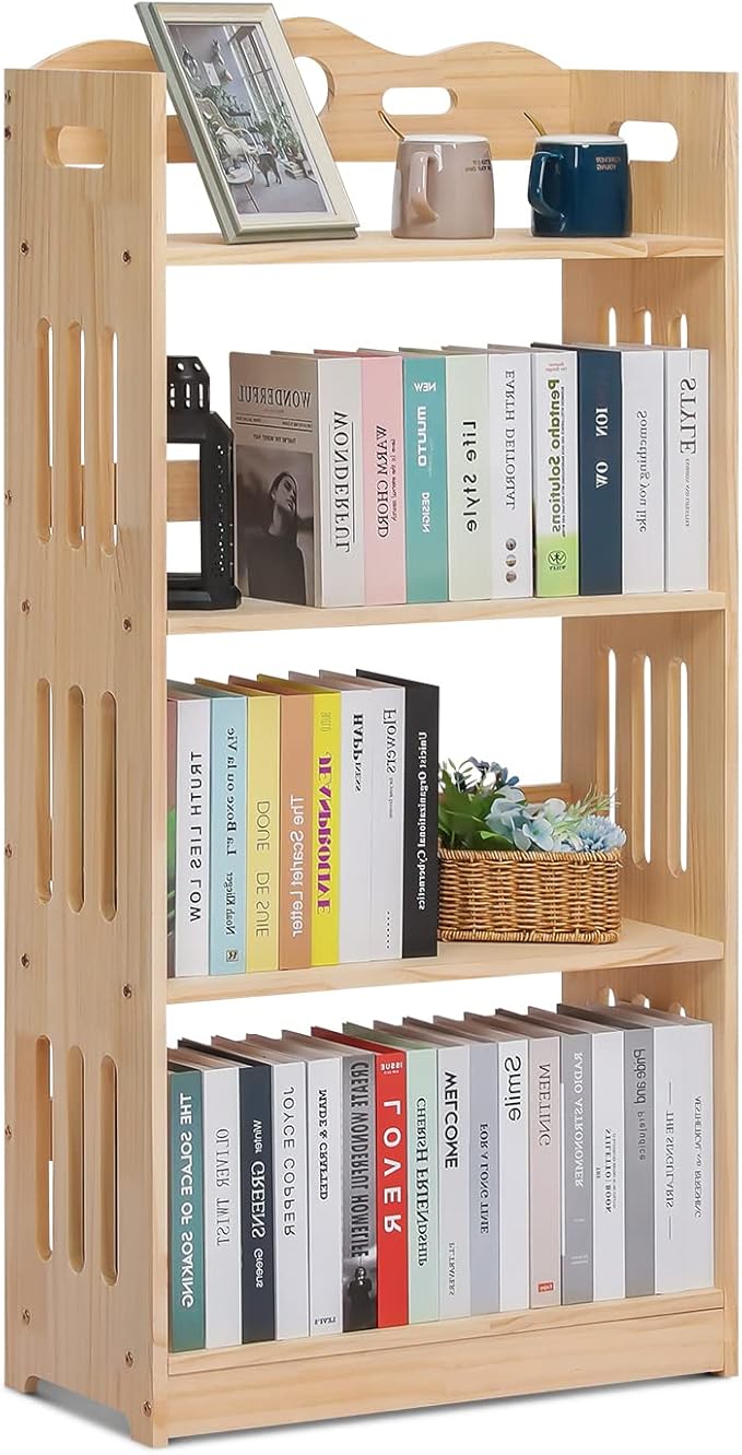 Bookcase with Open Shelves, Solid Wood Storage Organizer Book Shelf Cabinet Display
