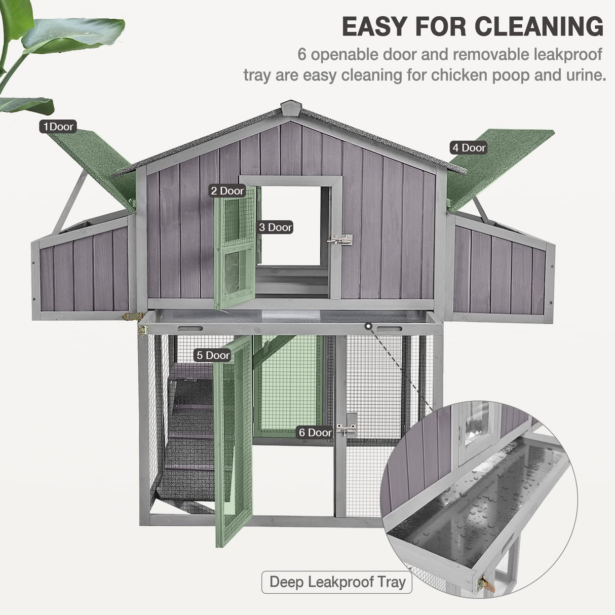 MEDEHOO Large Chicken Coop Folding Design Easy to Set Up Portable Chicken House for Outdoor with Two Nesting Box, Leakproof Pull-on Tray, and UV-Resistant Roof Panel