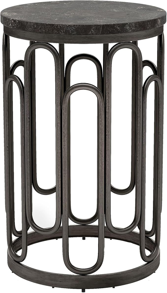 Davis Modern Round Coffee Table with Marble Top & Sturdy Metal Legs & Open Shelf for Living Room