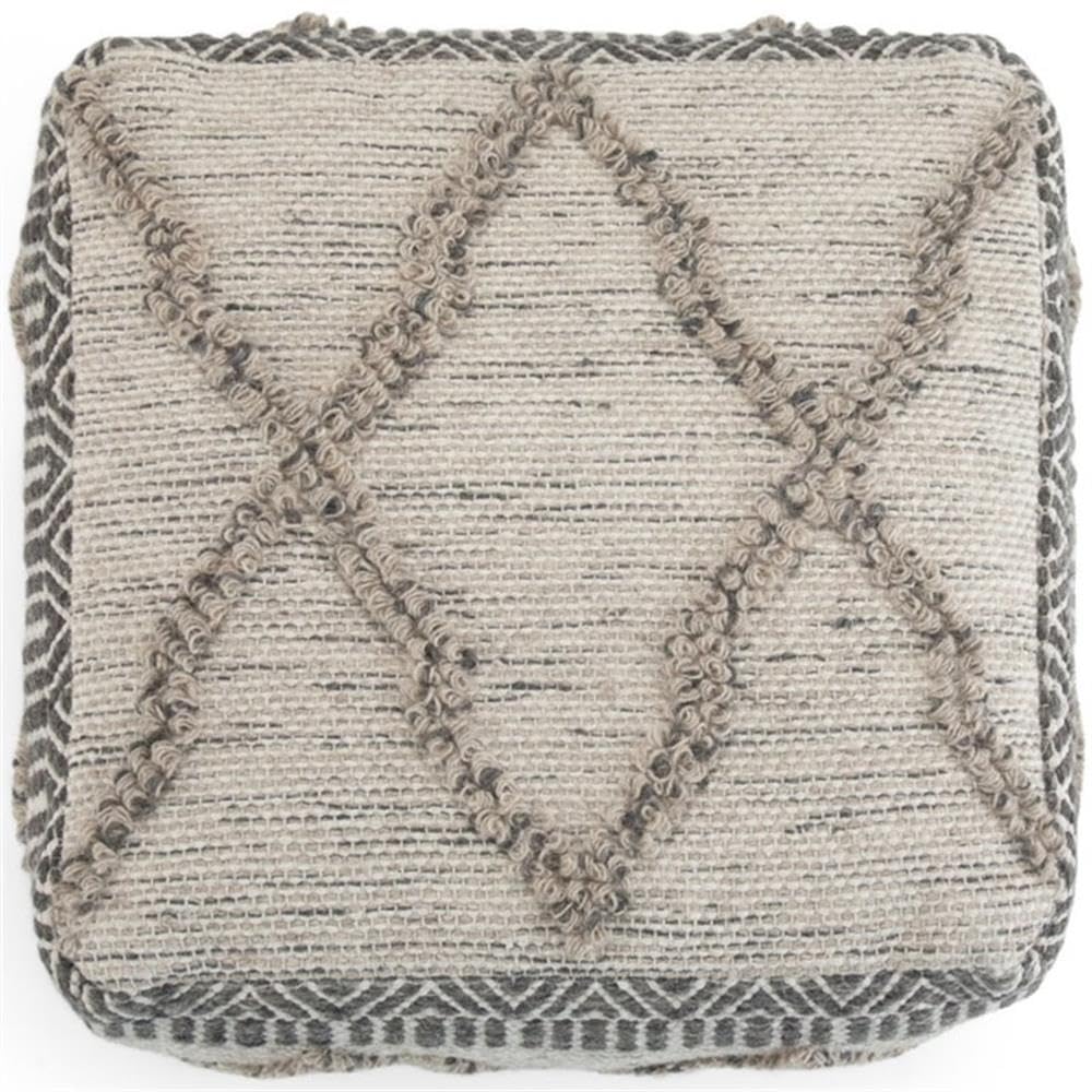 Sweeney Boho Square Pouf in Grey, Natural Handloom Woven Pattern for the Living Room