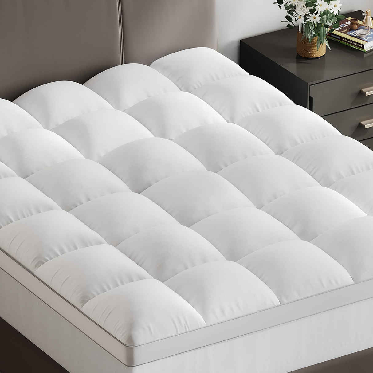 Mattress Pad Queen Thick Mattress Topper, Bedding Quilted Fitted Soft Mattresses Top