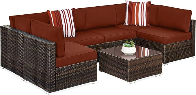 7-Piece Modular Outdoor Sectional Wicker Patio Conversation Set w/ 2 Pillows