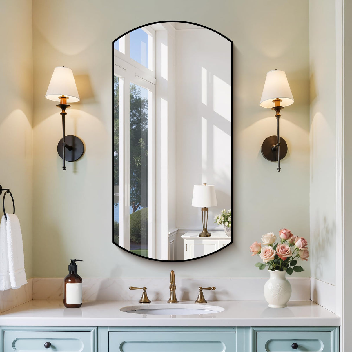 Black Oval Bathroom Mirror 20x40 Inch Wall Mounted