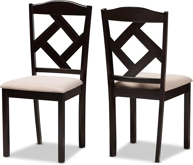 Ruth Dining Set and Dining Set Beige Fabric Upholstered and Dark Brown Finished 5-Piece