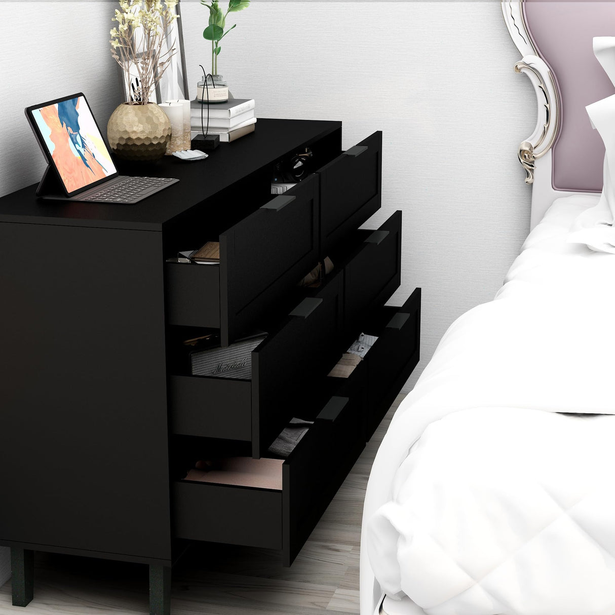 6 Black Dresser for Bedroom Modern Black Chest of Drawers