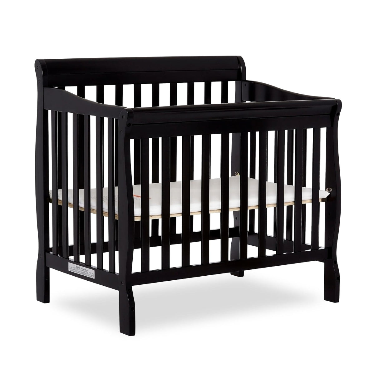 Aden 4-in-1 Convertible Mini Crib In Black, Greenguard Gold Certified, Non-Toxic Finish