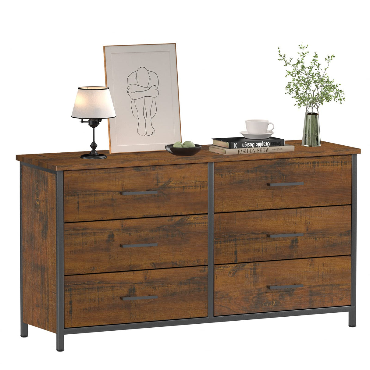 Double Dresser, Industrial Wood Dresser for Bedroom