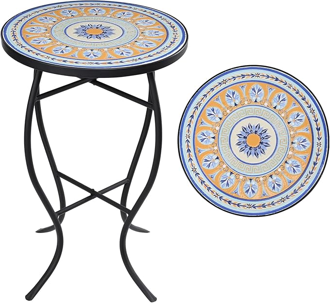 Mosaic Outdoor Side Table, Round Rustproof Patio Table