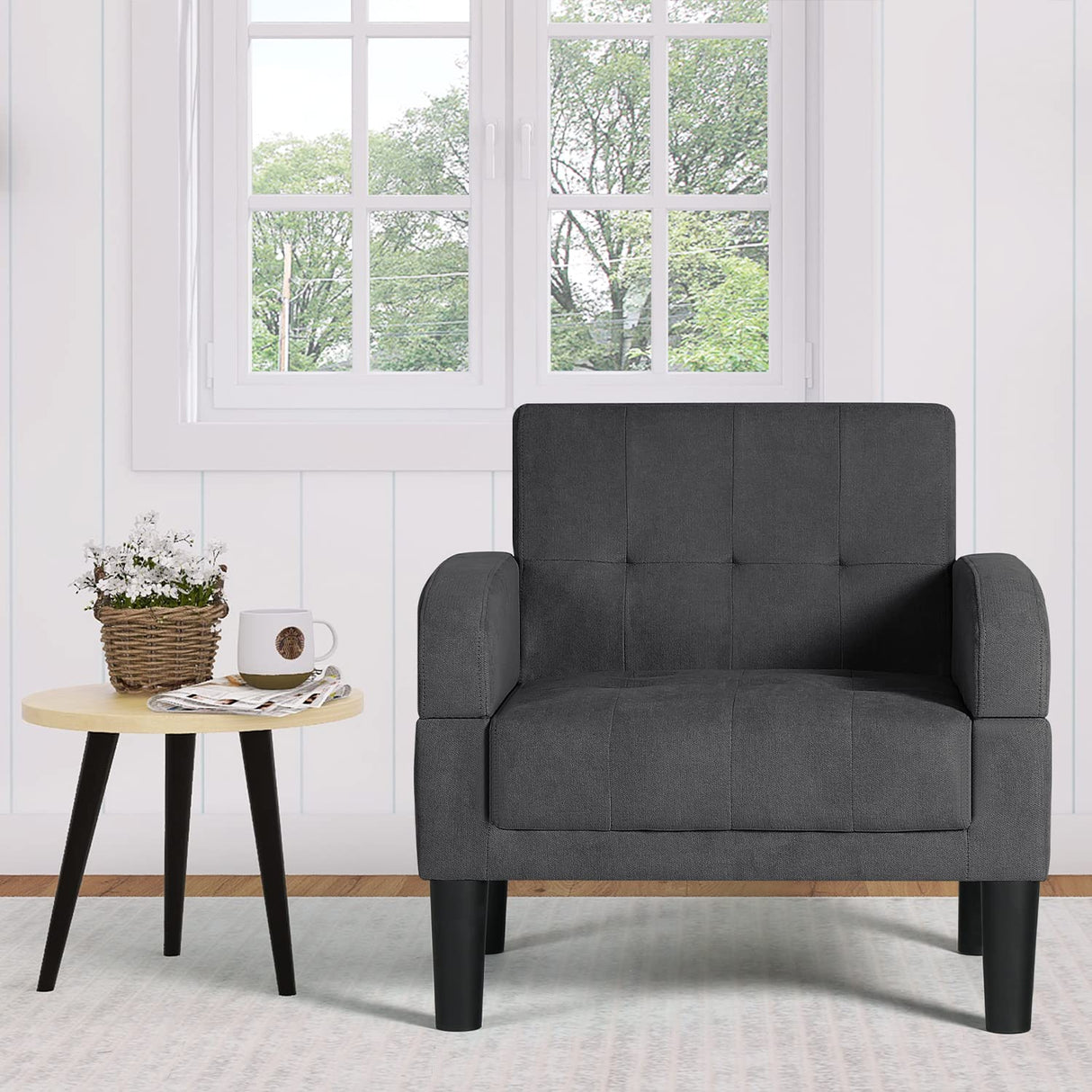 Mid-Century Fabric Tufted Accent Living Room Armchairs, Comfy Modern