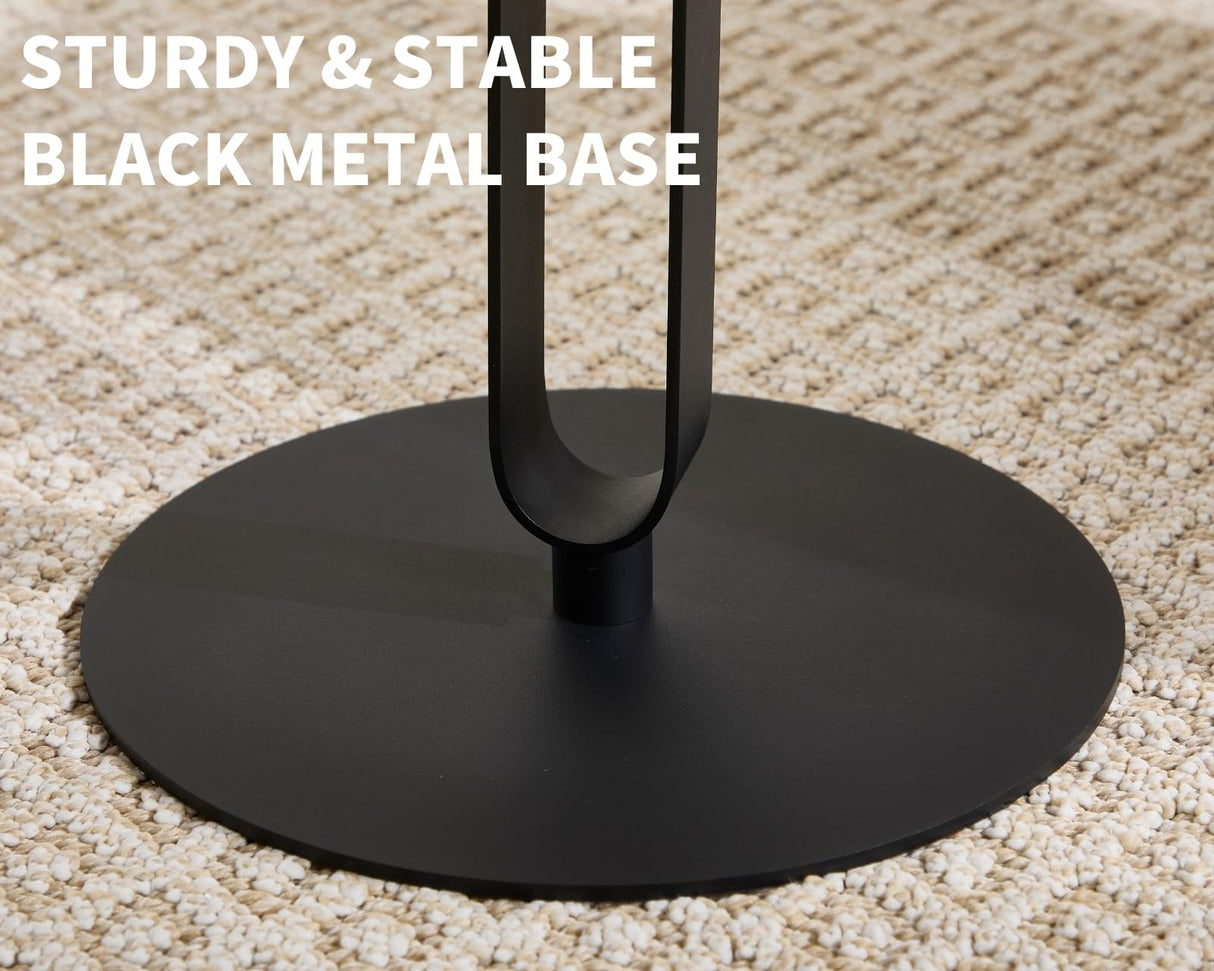 Modern Side Table, Round End Table with Black Metal Frame, Wood Nightstand Bedside Table for Small Spaces Living Room Bedroom Office, Natural Wood Color