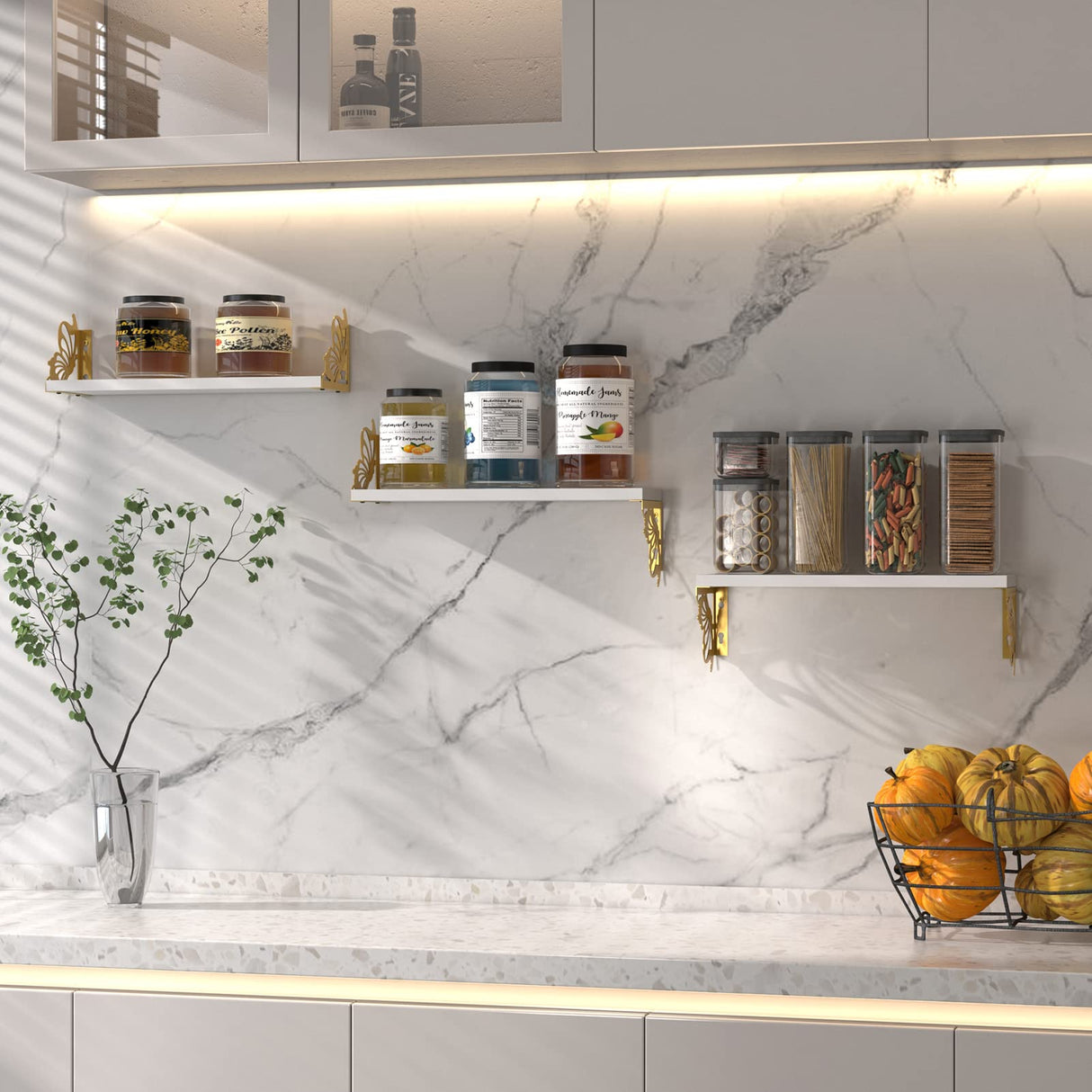 3 Pack Butterfly Wall Shelves, White Gold Floating Book Shelves, for Mother, Mom