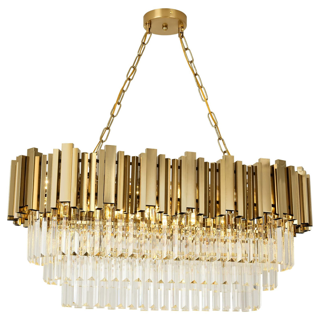 Crystal Chandelier Gold Pendant Light Fixtures, Oval Crystal Pendant Lighting for Living