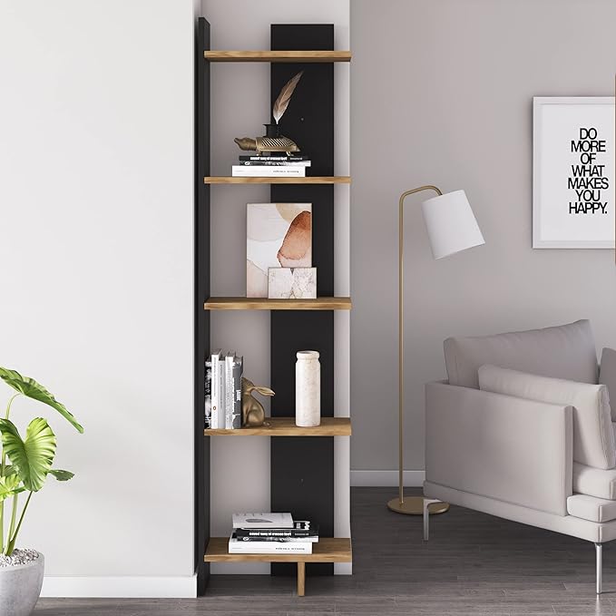 67" Tall Corner Bookcase/Bookshelf Shelving Unit (Marble/White)