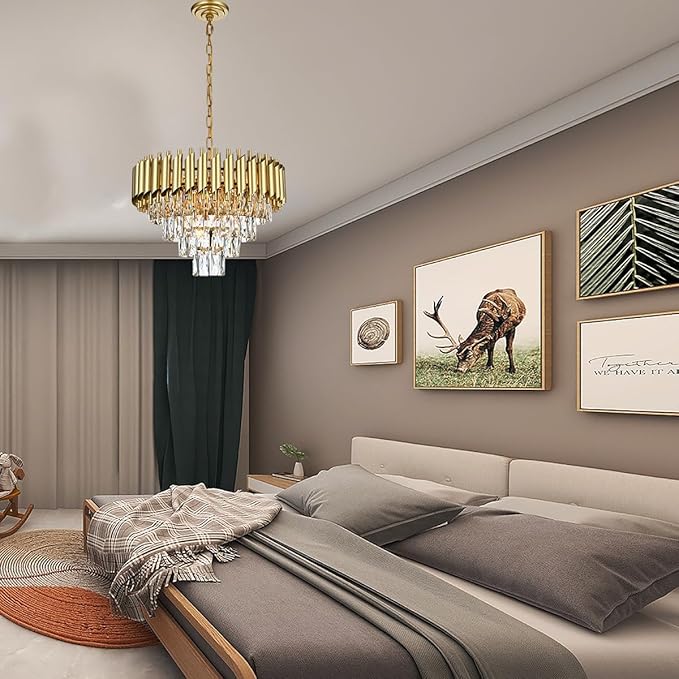 11-Light Modern Round Crystal Chandelier Lights, 5 Tiers Luxury Pendant Ceiling Light