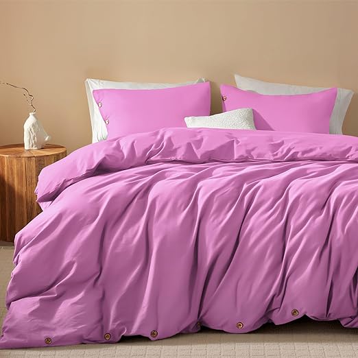 Navy Blue Duvet Cover Queen Size, 100% Washed Cotton 3 Piece Bedding Set