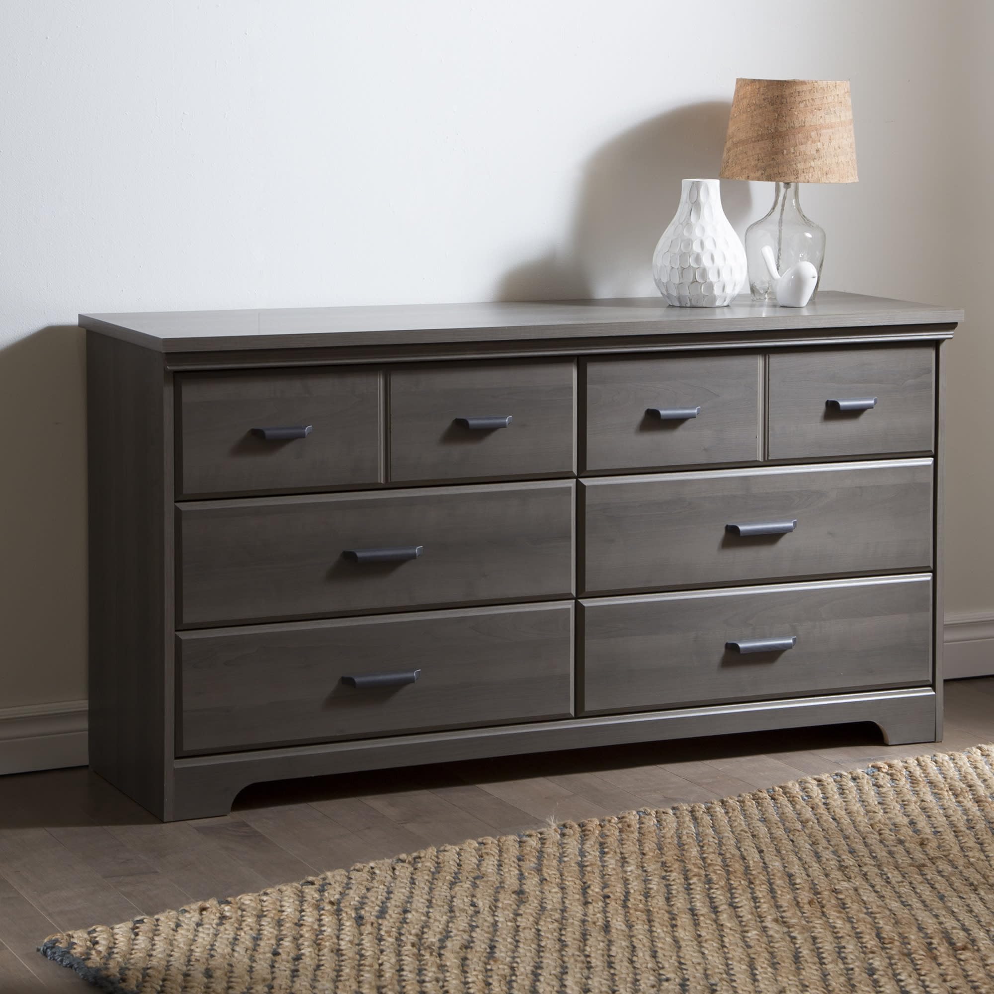 Versa Collection 6-Drawer Double Dresser, Gray Maple with Antique Handles