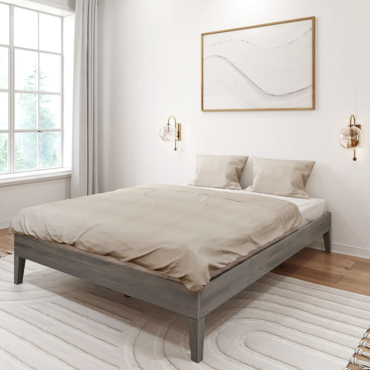 Solid Wood Platform Bed Frame, Strong Wood Slat Support