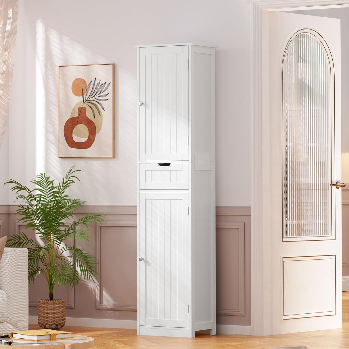 Storage Cabinet, Bathroom Cabinet with 2 Doors & 1 Drawer, Storage Cabinet with Adjustabl