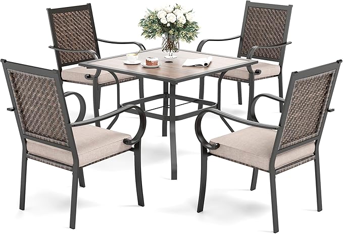 5 Pieces Patio Dining Set for 4, Wicker Outdoor Dining Set with Round Patio Table