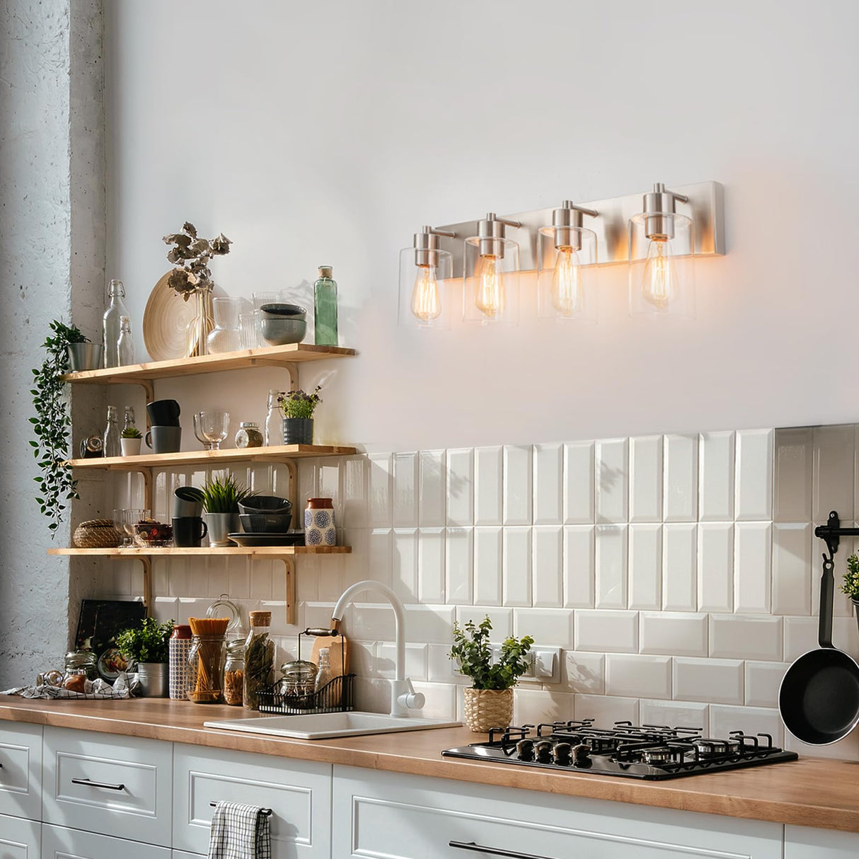 4-Light Bathroom Vanity Light Fixtures, Modern Bathroom Light Fixture with Clear Glass