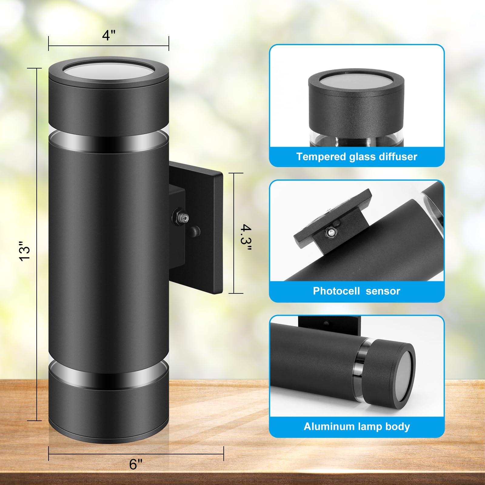 Tesjaso Dusk to Dawn Outdoor Wall Lights Up and Down Aluminum Porch Lights Outside Wall Mount, Waterproof Exterior Lighting Fixtures for House Garage Patio ETL Listed