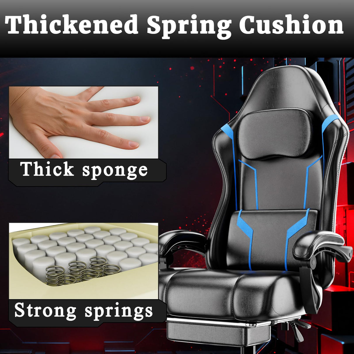 Ergonomic Gaming Chair with Pocket Spring Cushion & Footrest
