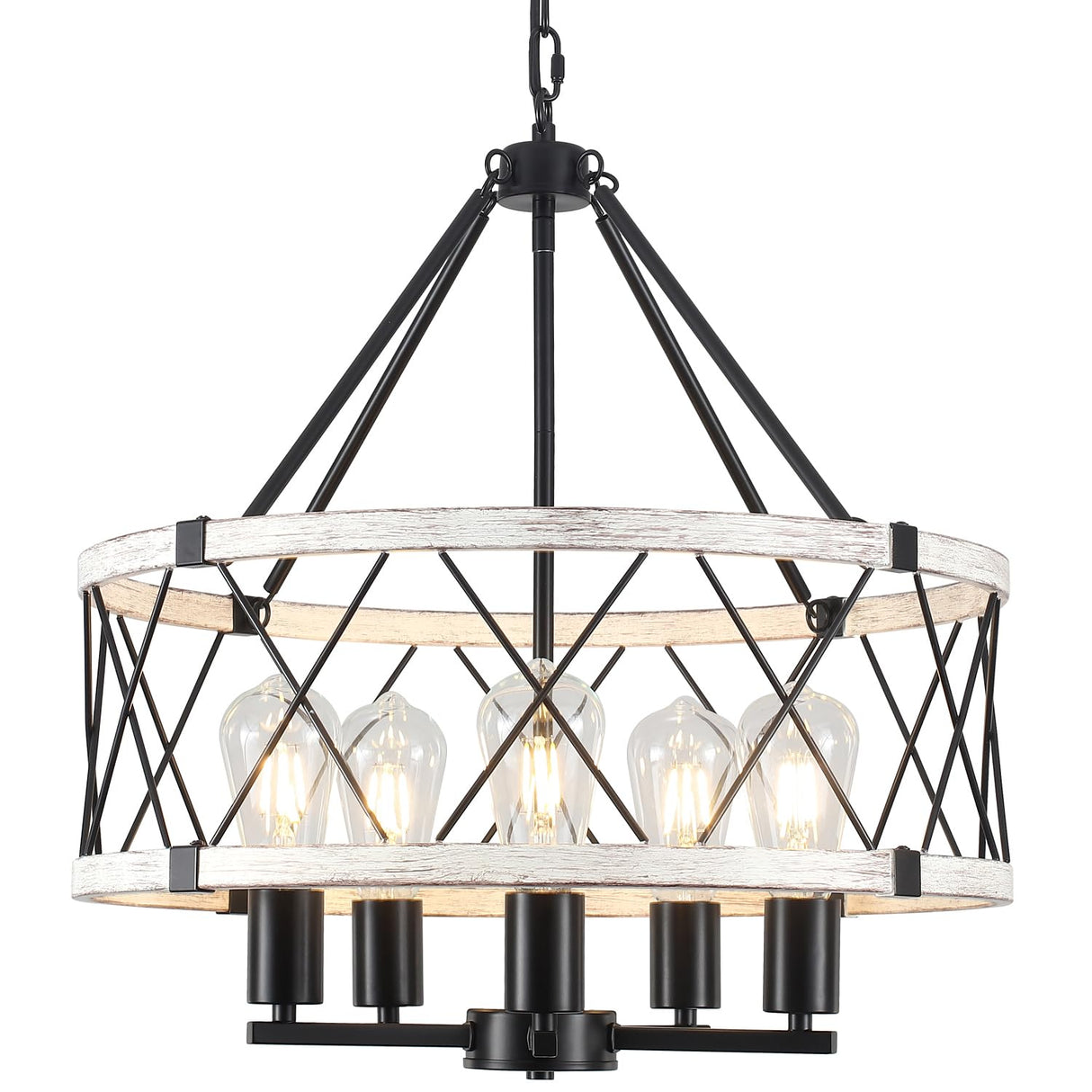 5-Light Farmhouse Chandelier for Dining Room, Rustic Wood Chandelier for Over Table