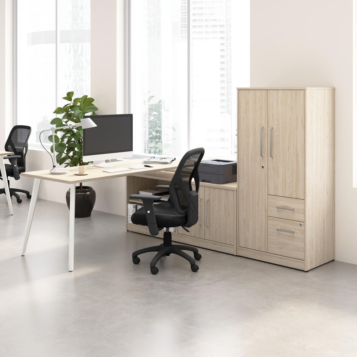 Furniture L Shaped Desk 72 inch with Credenza and Tall Storage Cabinet