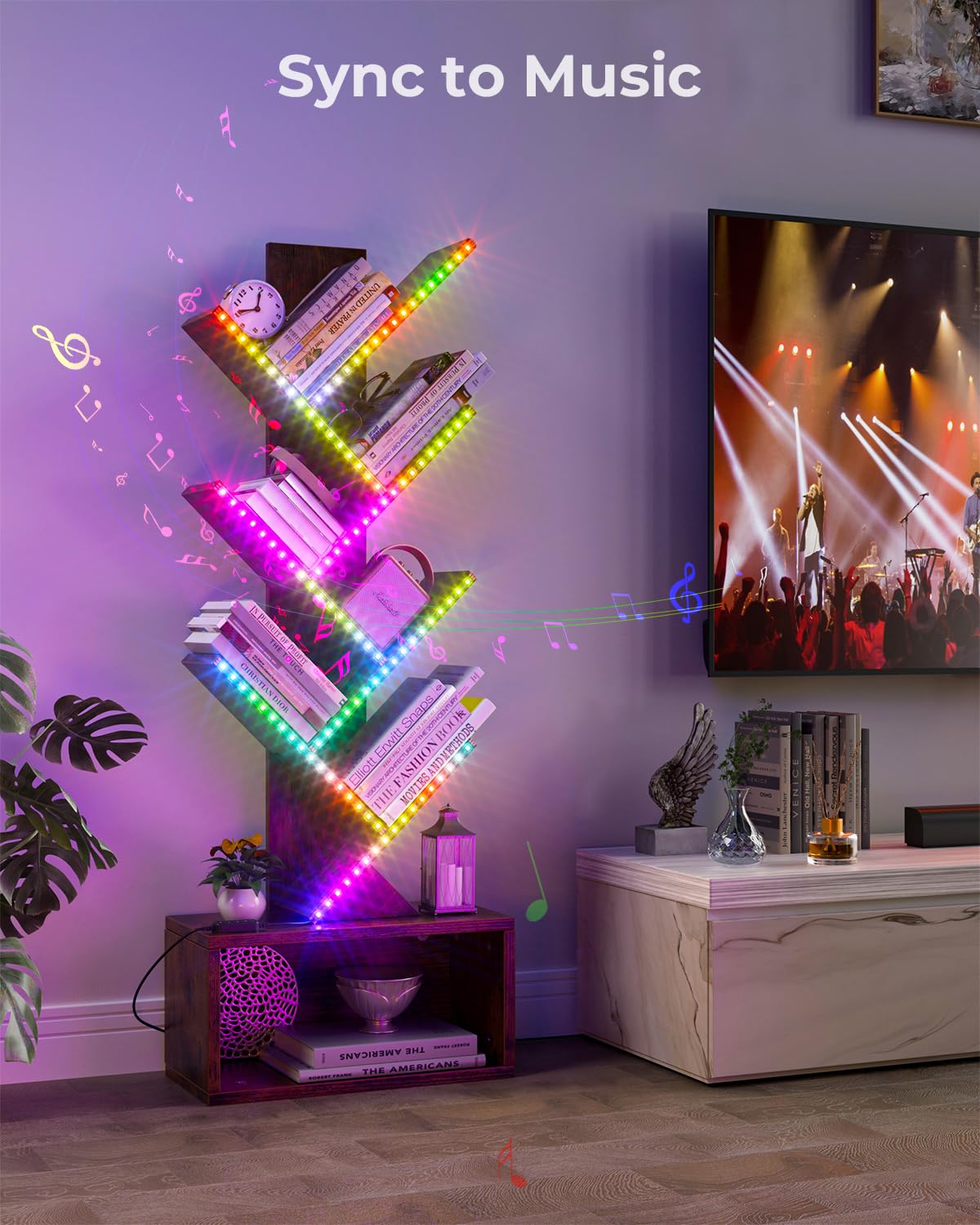Evermagin 6-Tier Tree Bookshelf with LED Lights – Remote App Controlled Bookcase