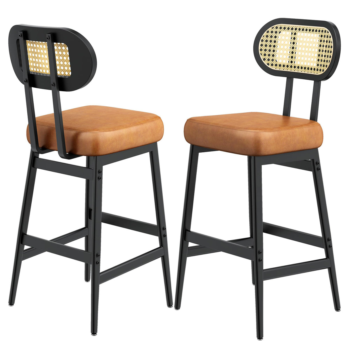 Counter Height Bar Stools Set of 2, Modern PU Leather Barstools