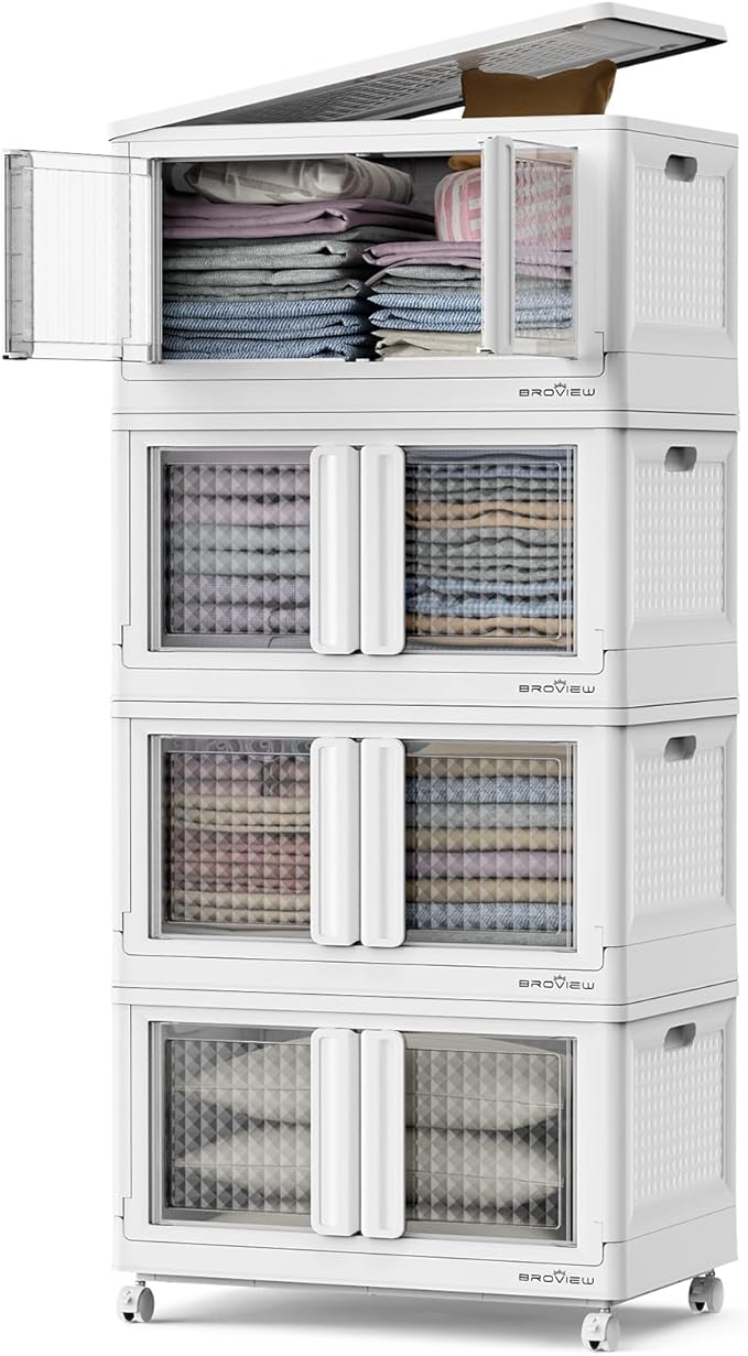 320Qt Storage Bins with Lids, 80Gal Plastic Stackable Collapsible Storage Bins