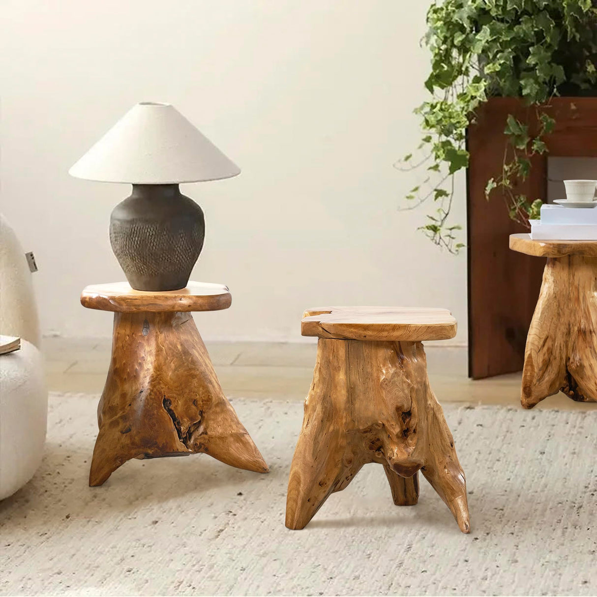 Tree Stump End Table Live Edge Plant Stand 14"x13"x18"H Solid Cedar Wood Outdoor Rustic