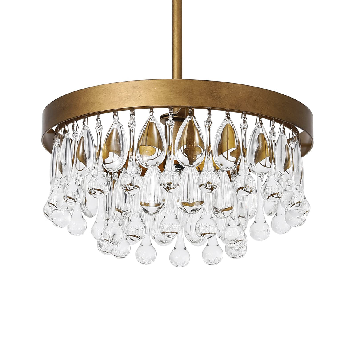 SEOL-Light Antique Gold Crystal Round Tiered Flush Chandeliers Small Pendant Light Fixture for Kitchen,Closet,Entryway,1 Light,40W,E12,12 Dia*6" H;