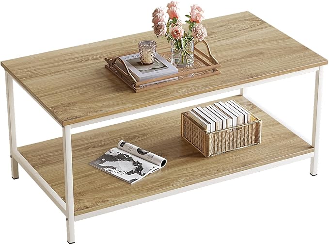 Coffee Table with Storage 2-Tier Industrial Center Table for Living Room