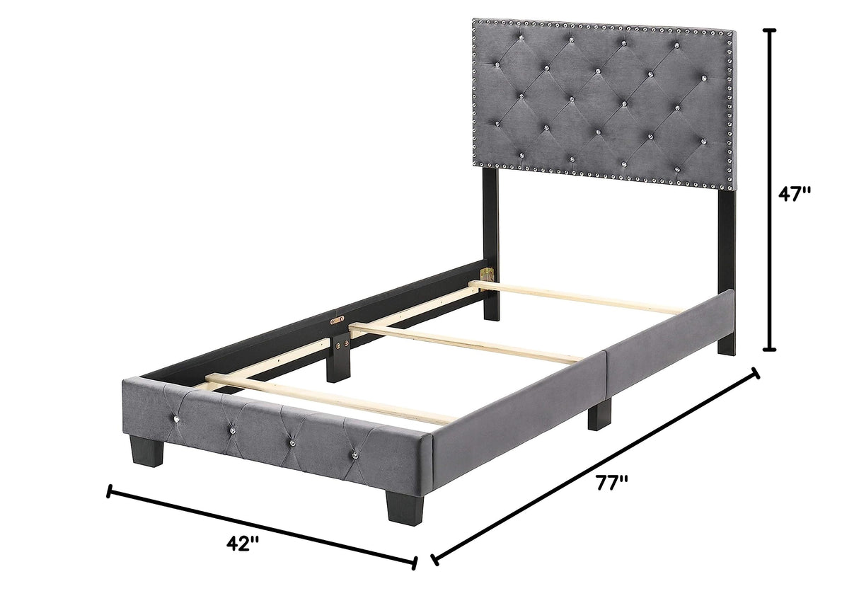 Suffolk Velvet Upholstered Twin Bed in Gray