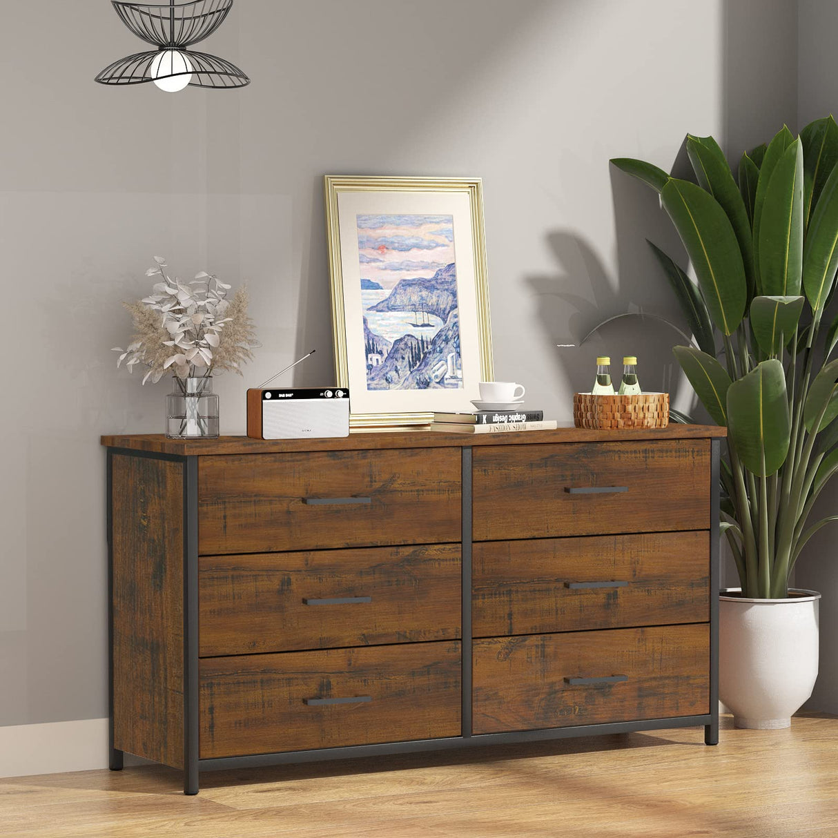 Double Dresser, Industrial Wood Dresser for Bedroom