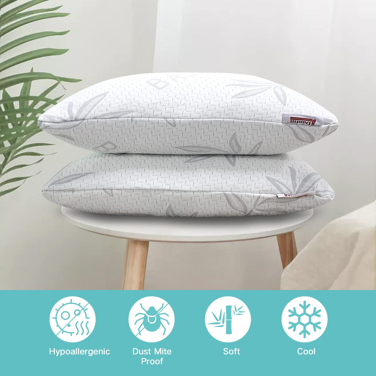 JJDANFILL Rayon Derived from Bamboo Pillow King Size Set of 2 - Machine Washable Bed Pillows for Sleeping for Back, Stomach, Side Sleeper - Firm Shredded Memory Foam Pillows 20 * 36in