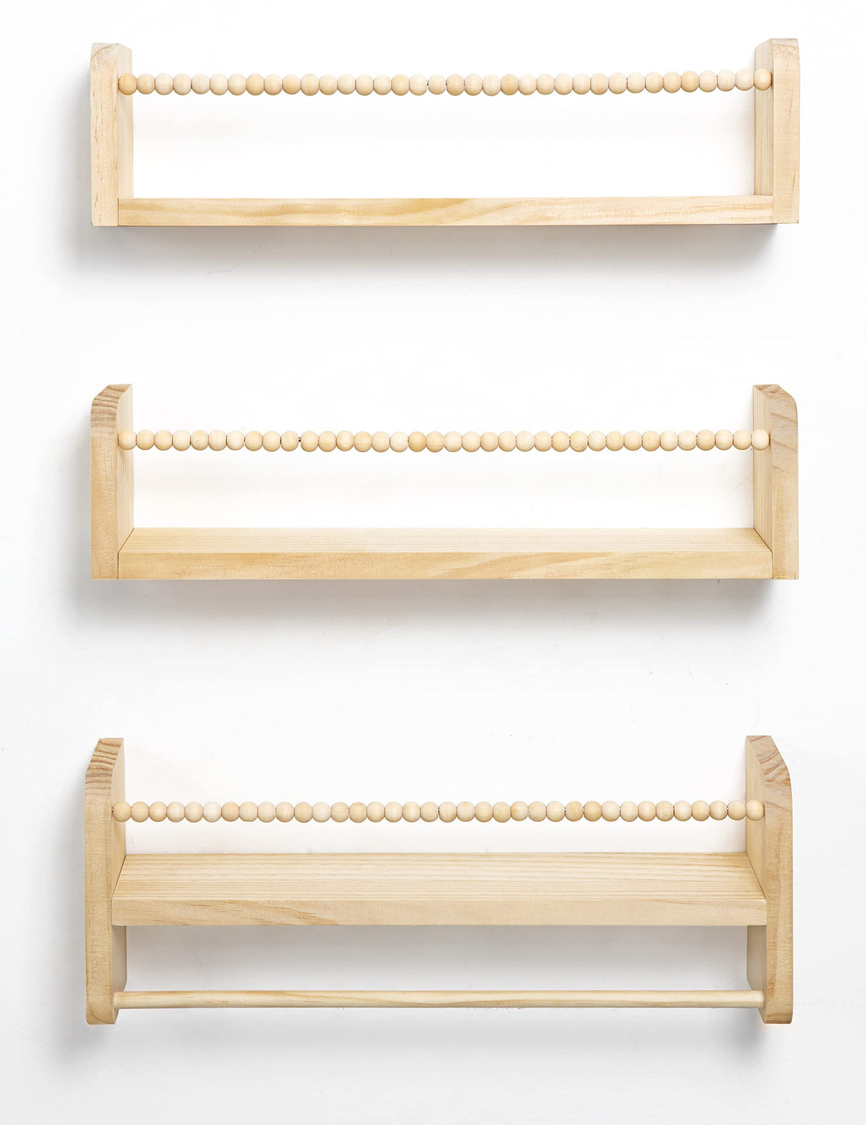 Nursery Floating Shelves for Wall, Set of 3 Book Shelves Natural Wood Wall