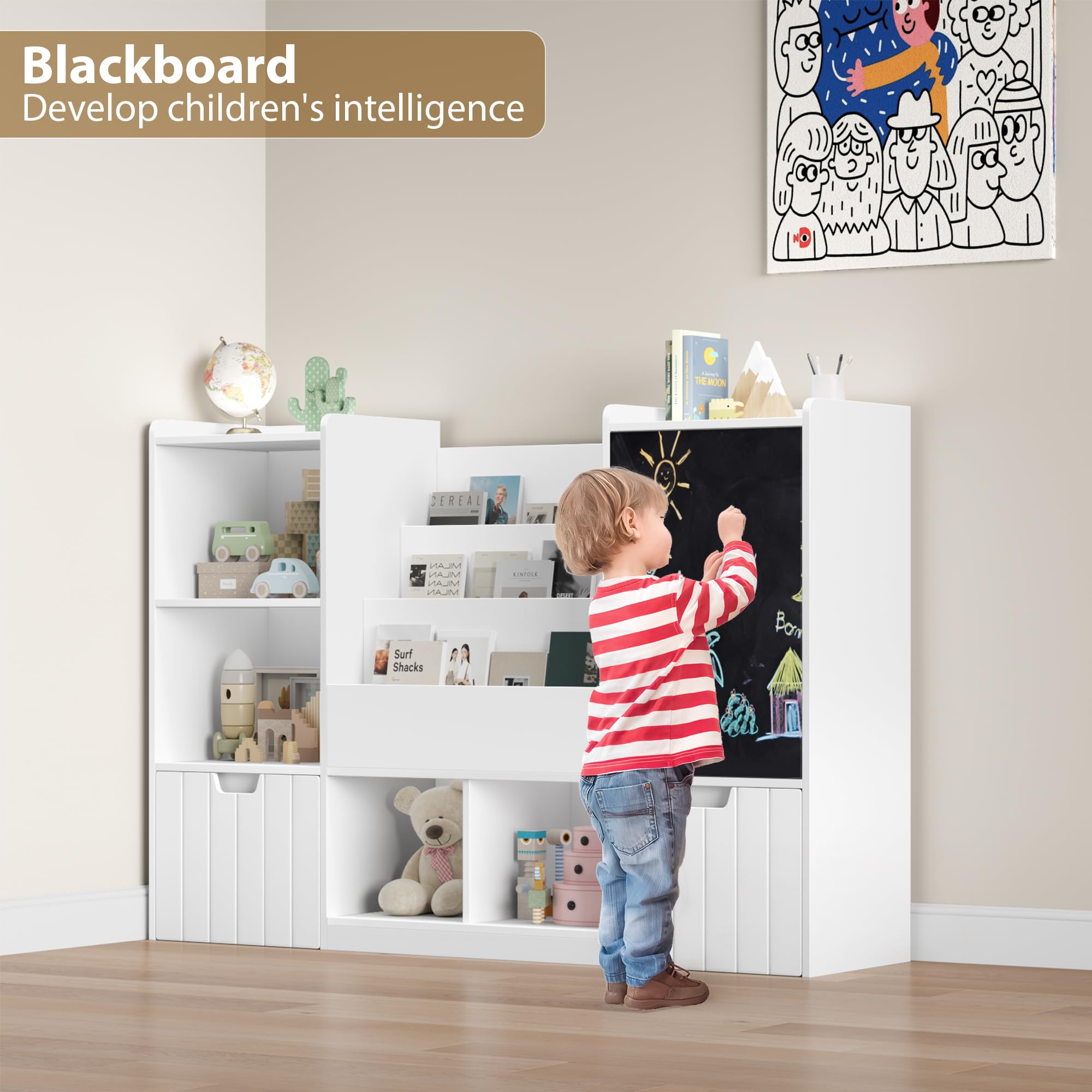 Toy Storage Organizer, 55.1” Large Toy Organizer and Storage with Chalkboard