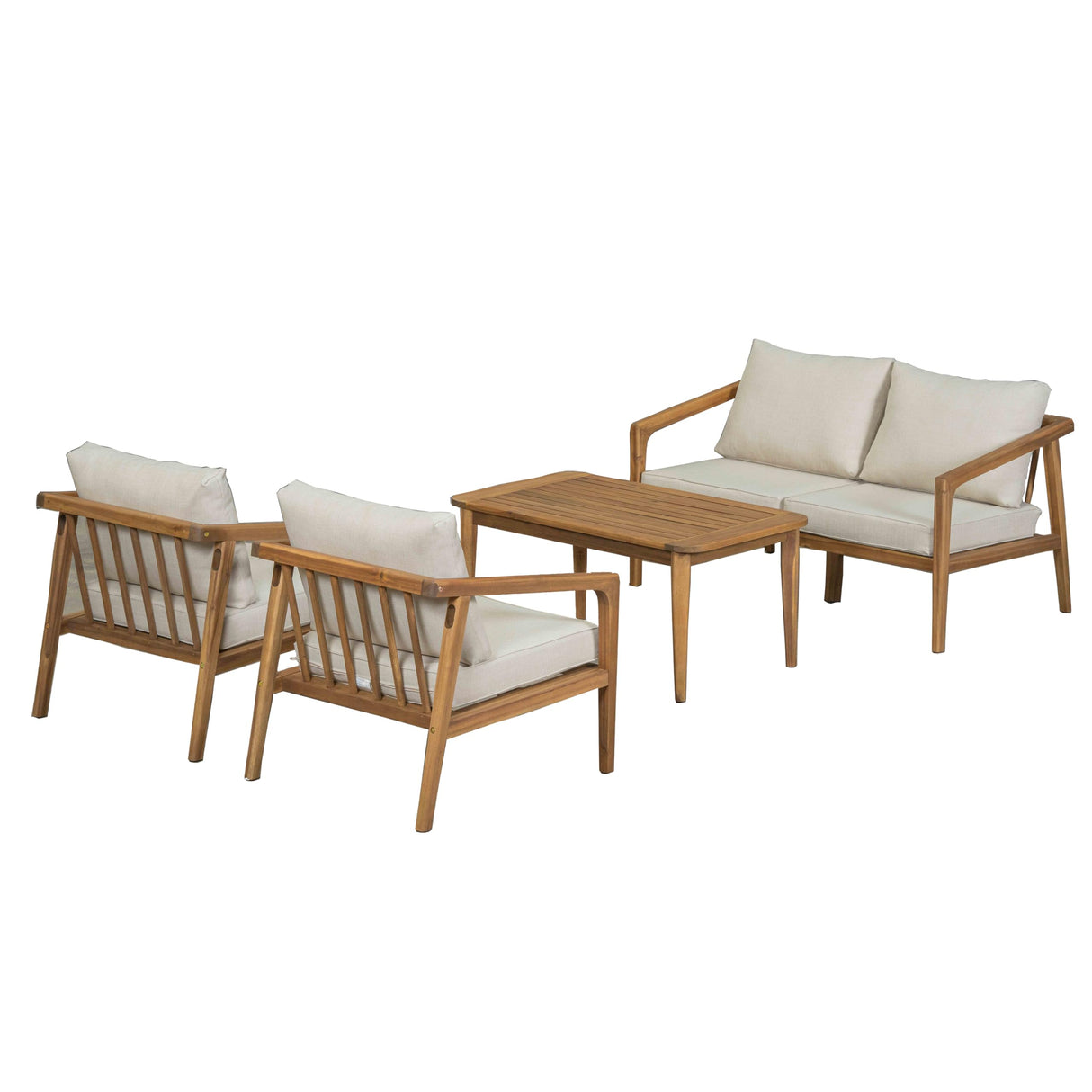 Dena Patio 4-Piece Conversation Set, Outdoor 4-Seater Acacia Wood Sofa Chat Set