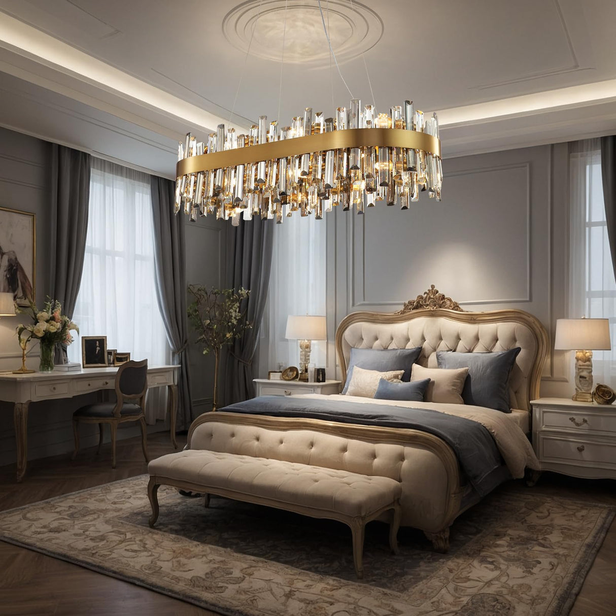 Luxury Modern Crystal Chandelier, L40'' Dining Room Chandelier Over Table