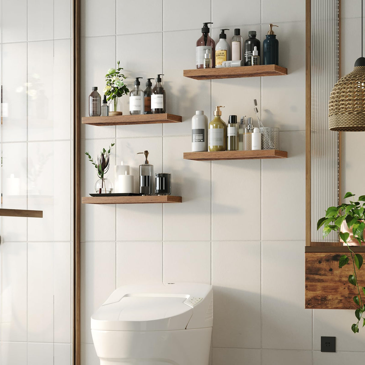 Floating Shelves and Floating Corner Shelves Bundle, Set of 2, for Wall Decor in Bathroom