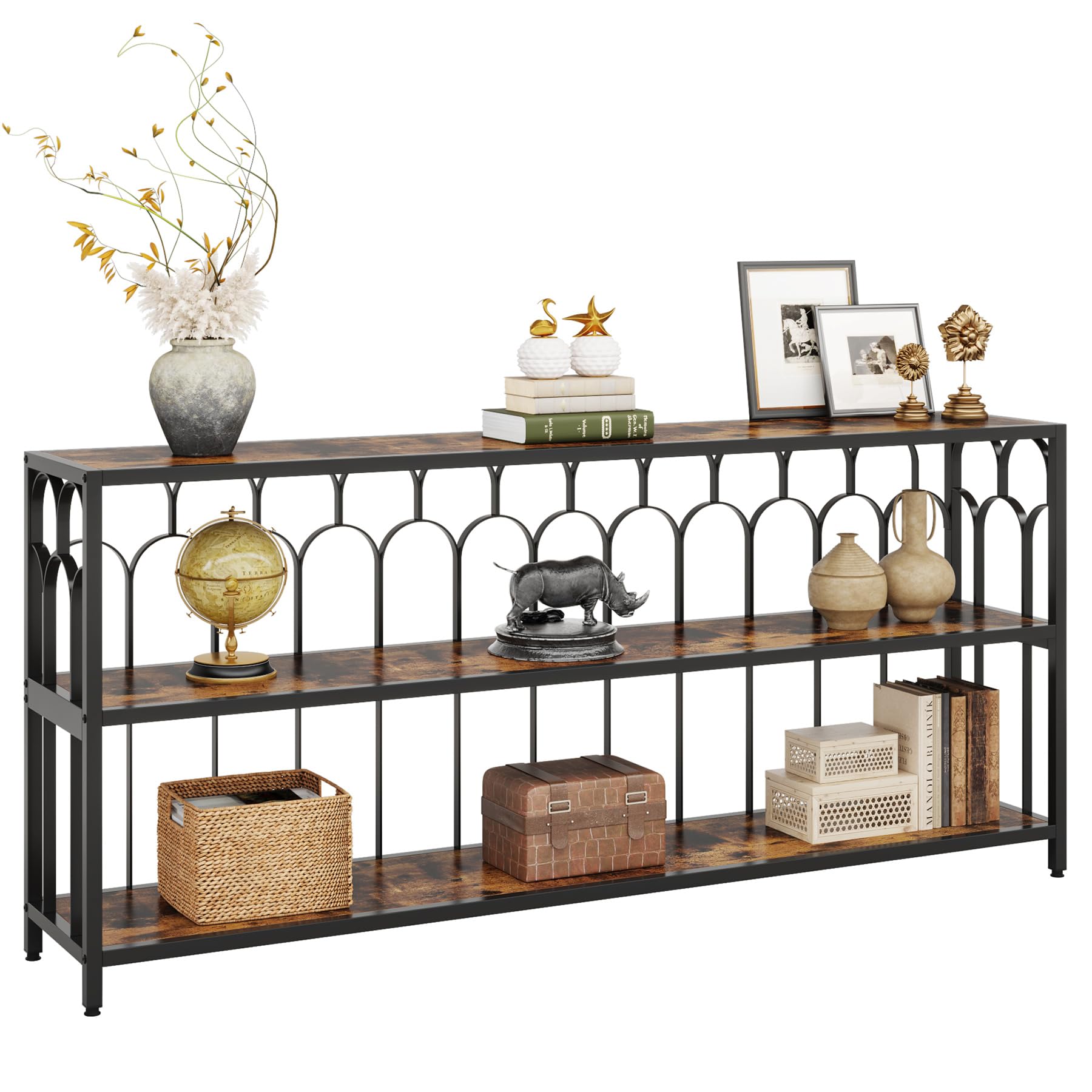 70.87" Long Console Table, 3-Tier Narrow Sofa Table with Shelves, Industrial Foyer Table Entryway Table for Living Room,