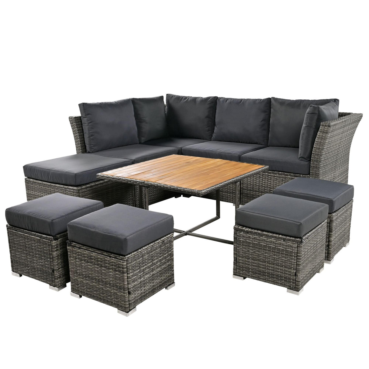 9 Pieces Patio Furniture Set, All Weather Wicker Rattan Outdoor Sectional Sofa Conversation Set
